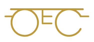 he OEC logo for One EyeCare in gold, representing the optometry practice serving patients in Costa Mesa and across Orange County